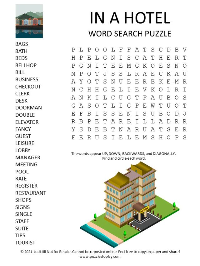 Hotel Word Search Puzzle Puzzles to Play