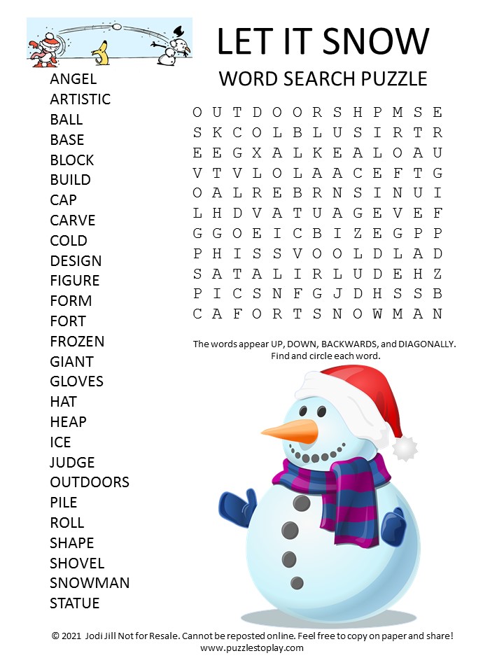 Snow fort Word Search Puzzle - Puzzles to Play