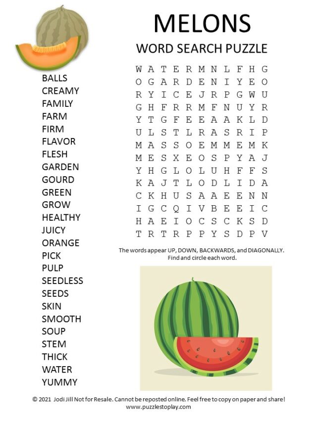 Melons Word Search Puzzle - Puzzles to Play