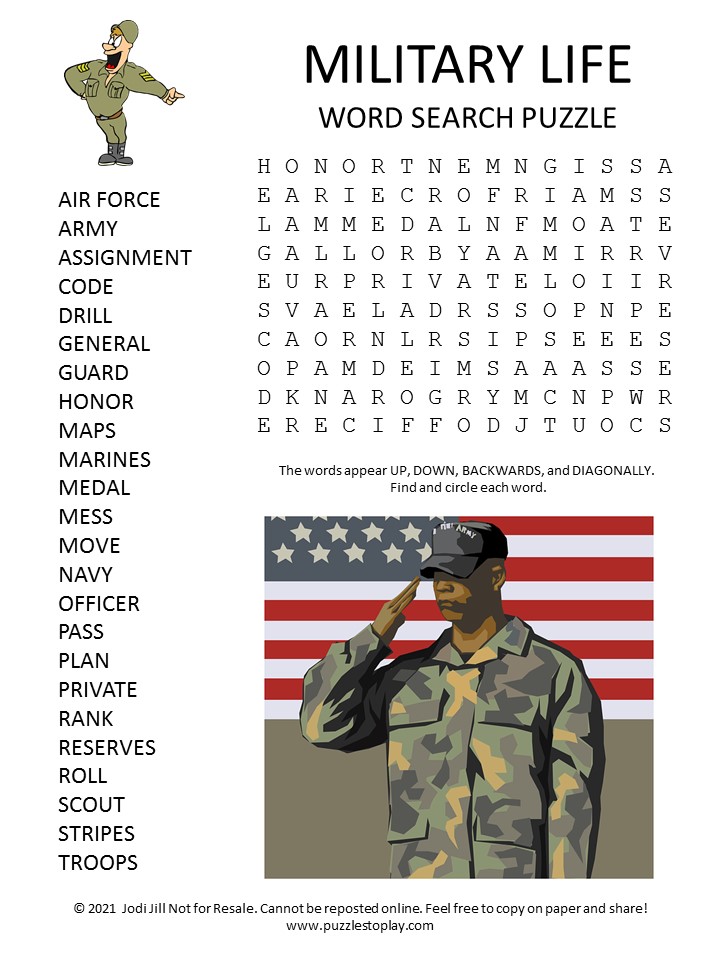 Military Life Word Search Puzzle