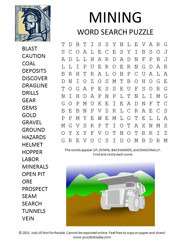 Mining Word Search Puzzle