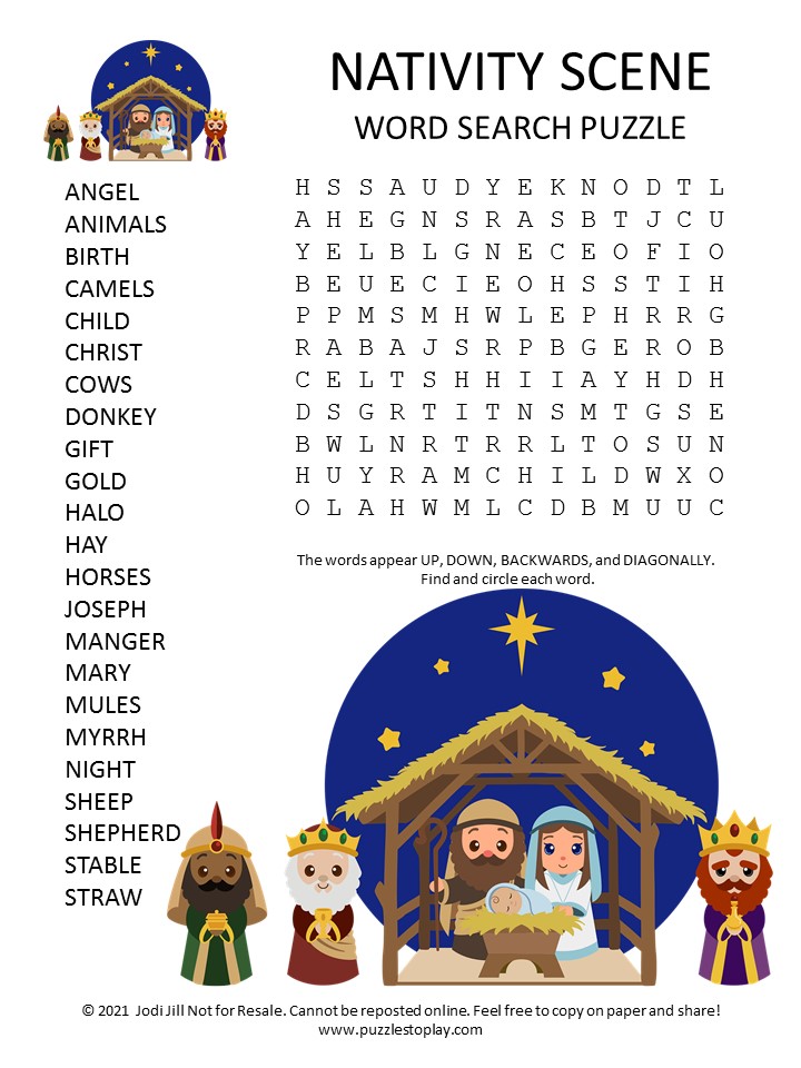 Nativity Scene Word Search Puzzle Puzzles to Play