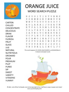 Orange Juice Word Search Puzzle