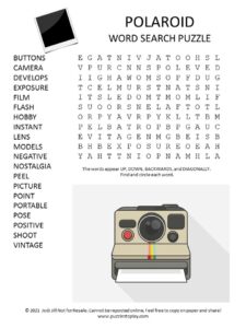 Polaroid Word Search Puzzle