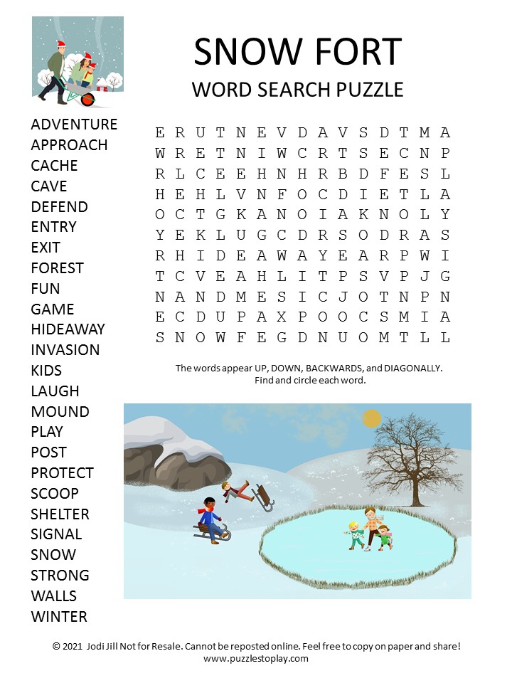 Snow fort Word Search Puzzle - Puzzles to Play