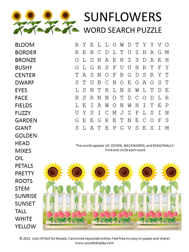 sunflowers word search puzzle puzzles to play