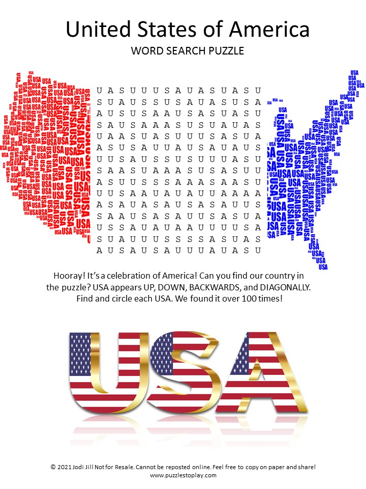 America Word Search puzzle - Puzzles to Play