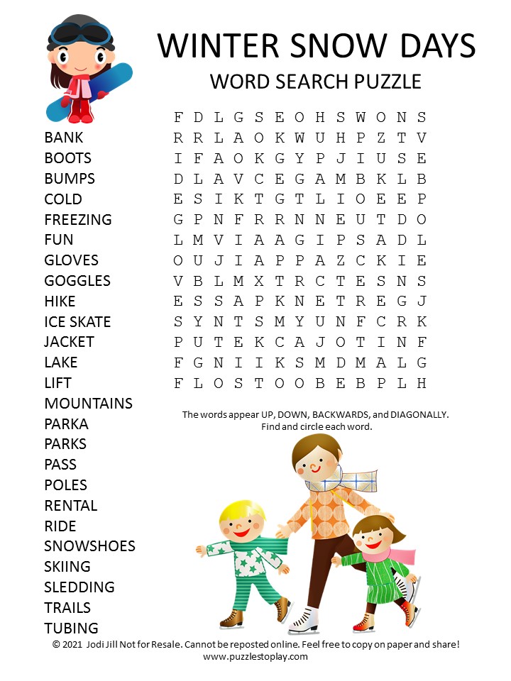 Winter Snow Days Word Search Puzzle