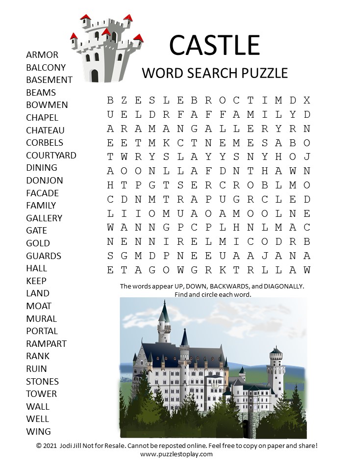 Castle Word Search Puzzle - Puzzles to Play