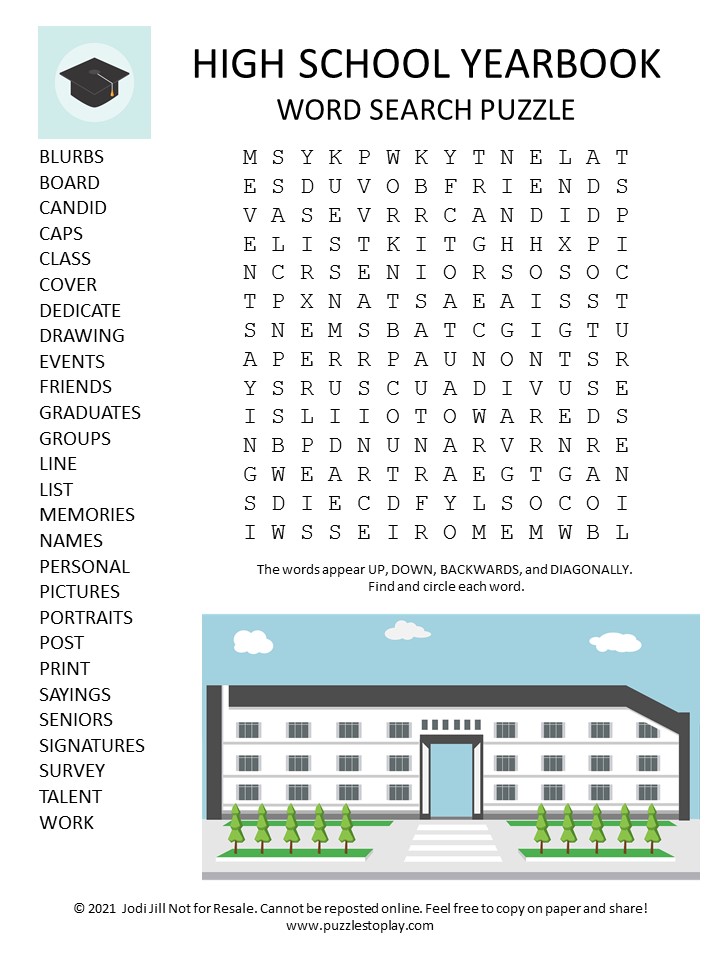 high school yearbook word search puzzle puzzles to play