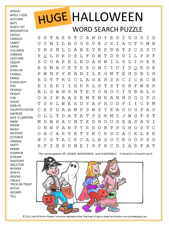 Huge Halloween Word Search For Kids