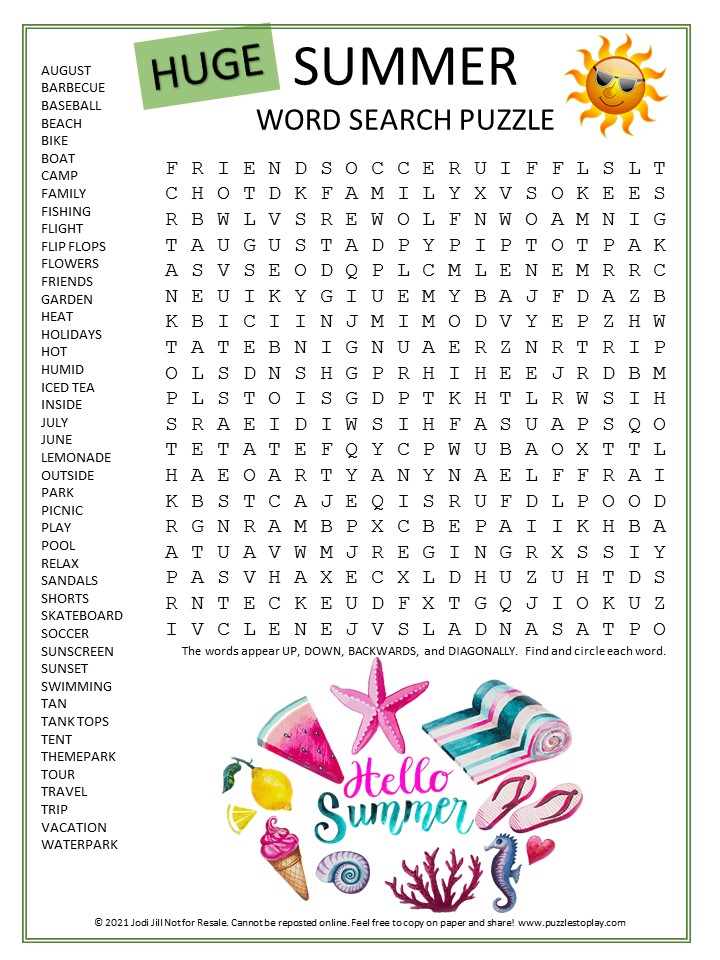 Huge Summer Word Search for Kids  Puzzles to Play