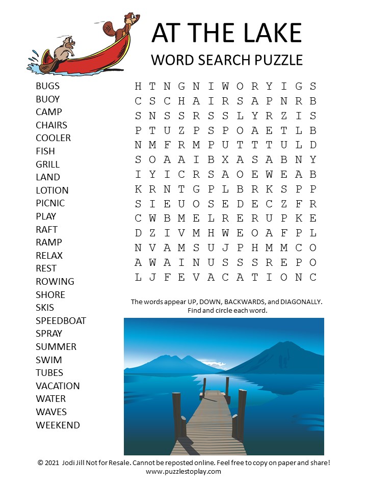 Lake Word Search Puzzle - Puzzles to Play