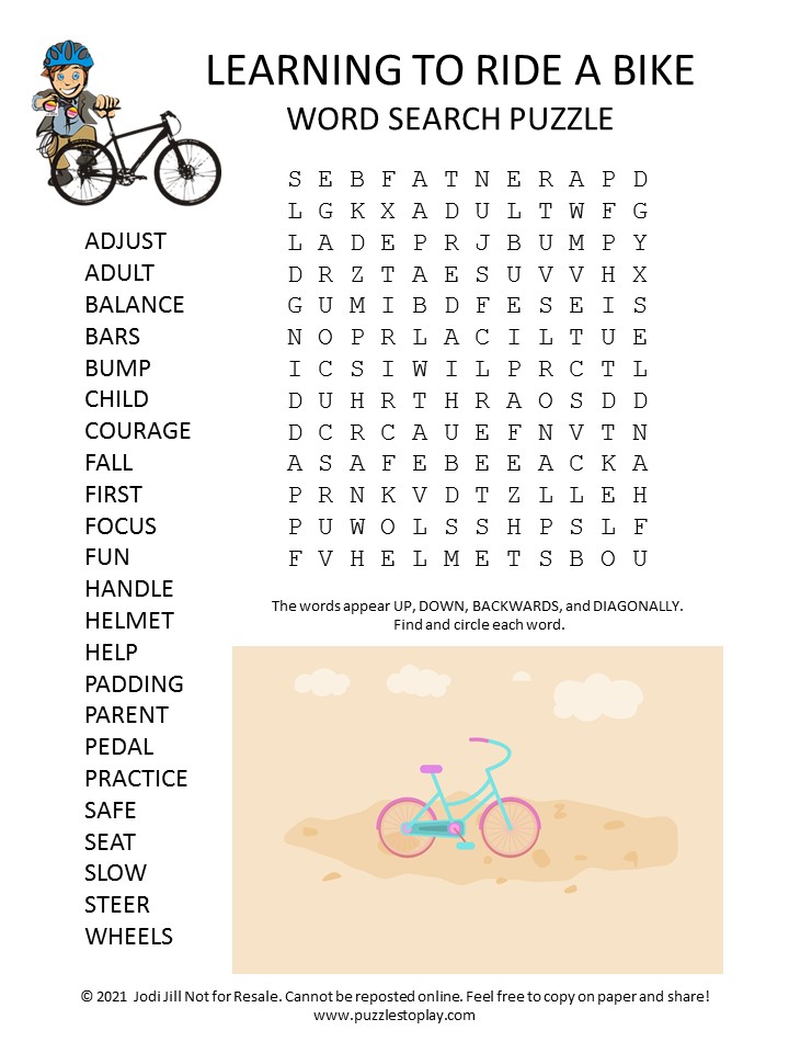 learning-to-ride-a-bike-word-search-puzzle-puzzles-to-play