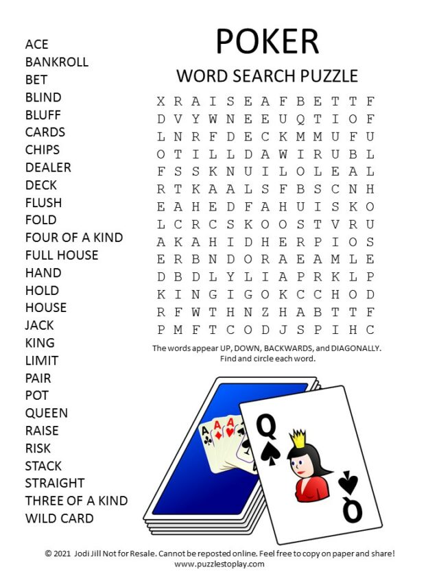 Poker Word Search Puzzle Puzzles To Play