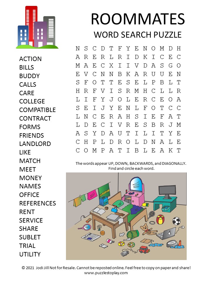 Roommates Word Search Puzzle