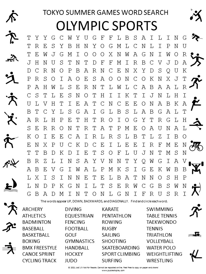 Summer Games Sports Word Search Puzzle Puzzles to Play