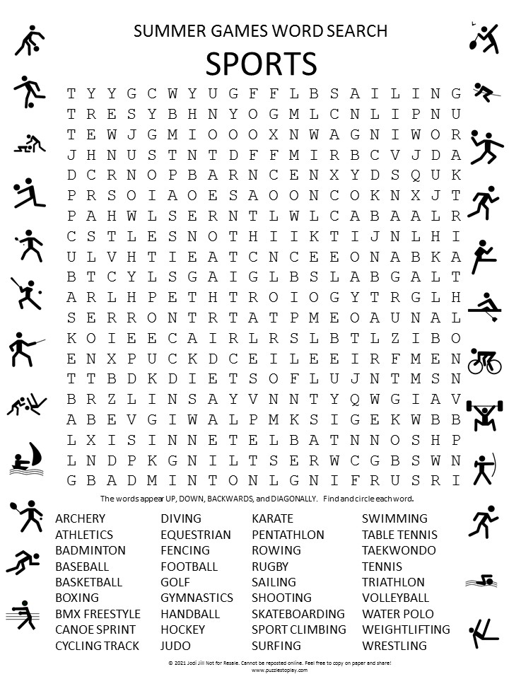 summer games sports word search puzzle puzzles to play