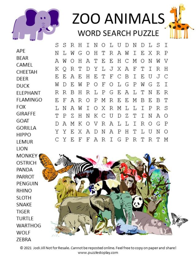 Zoo Animals Word Search Puzzle Puzzles To Play