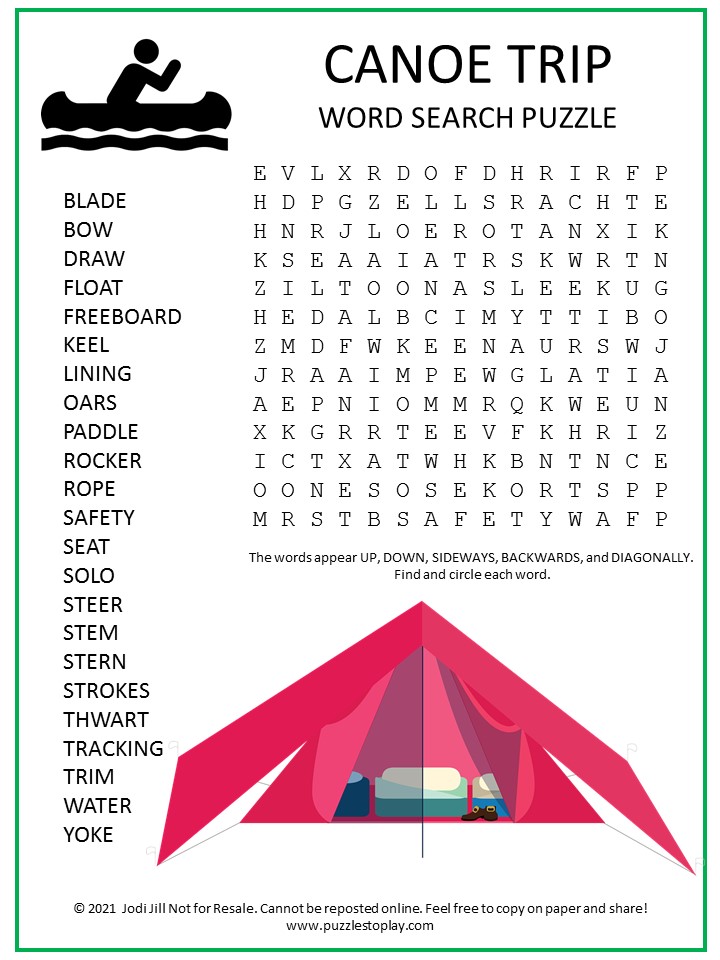Canoe Word Search Puzzle