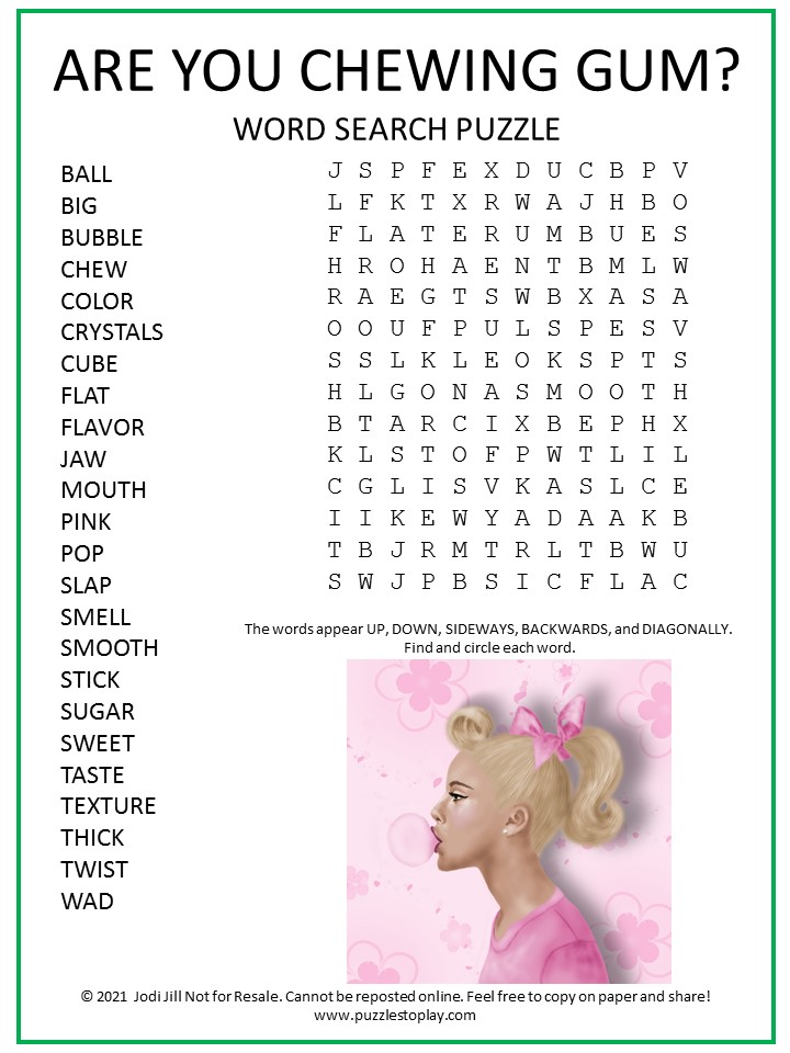 Chewing Gum Word Search Puzzle