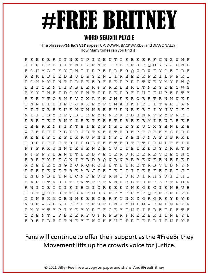 Free Britney Word Search Puzzle