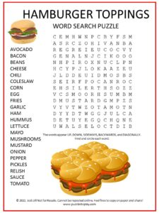 Hamburger Toppings Word Search Puzzle