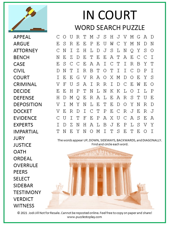 In Court Word Search Puzzle
