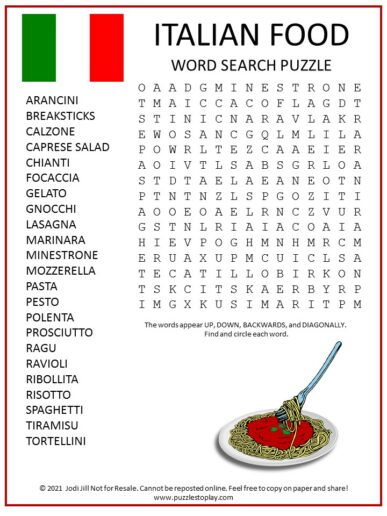 Italian Food Word Search Puzzle - Puzzles to Play