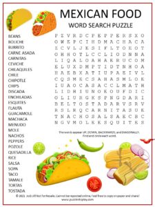 Mexican Food Word Search Puzzle