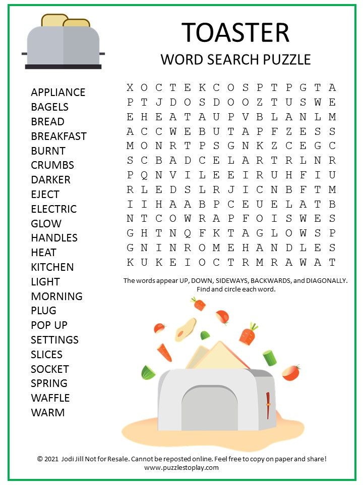 Toaster Word Search Puzzle Puzzles to Play