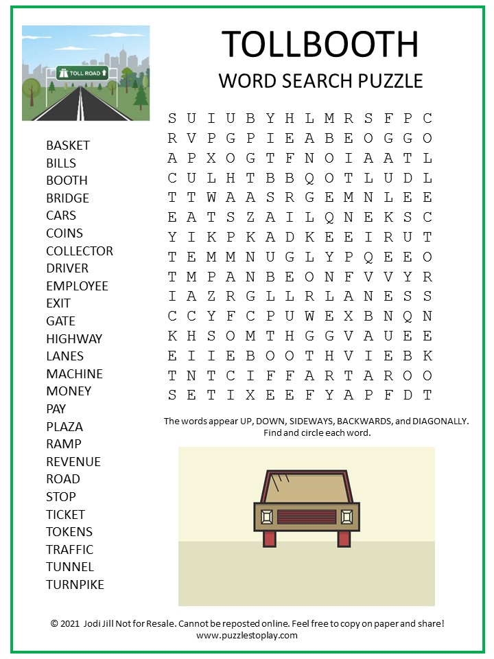 Tollbooth Word Search Puzzle