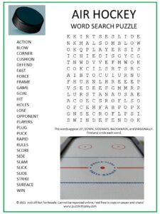 Air Hockey Word Search Puzzle