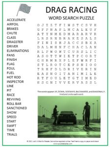 Drag Racing Word Search Puzzle