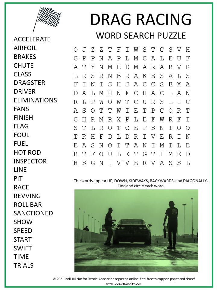 Drag Racing Word Search Puzzle Puzzles to Play