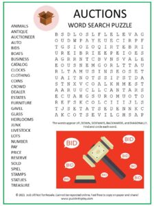 Local Auction Word Search Puzzle