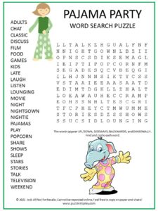 Pajama Party Word Search Puzzle
