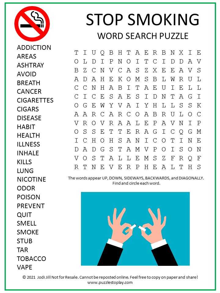 stop smoking word search puzzle puzzles to play