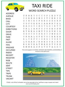 Taxi Ride Word Search Puzzle