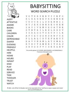 Babysitting Word Search Puzzle
