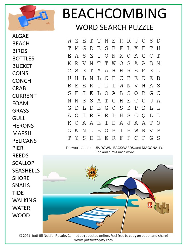 Beachcombing Word Search Puzzle
