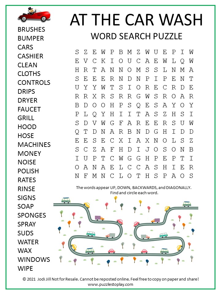 Car Wash Word Search Puzzle