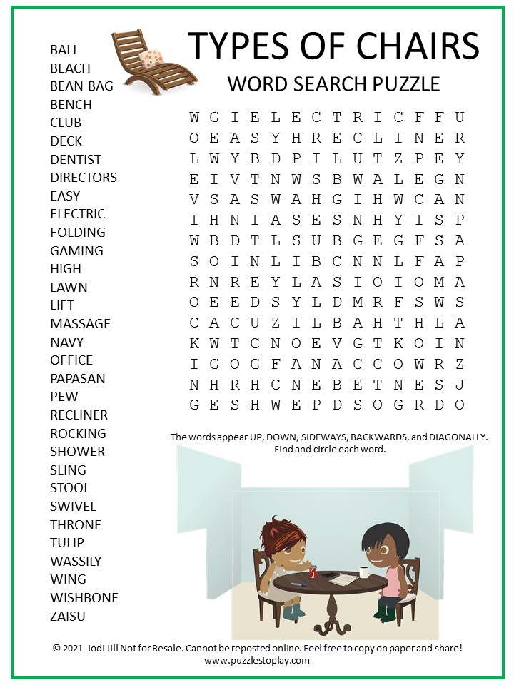 Chairs Word Search Puzzle