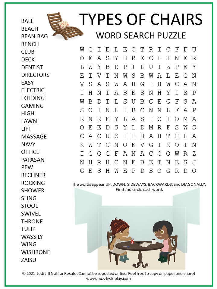 Chairs Word Search puzzle