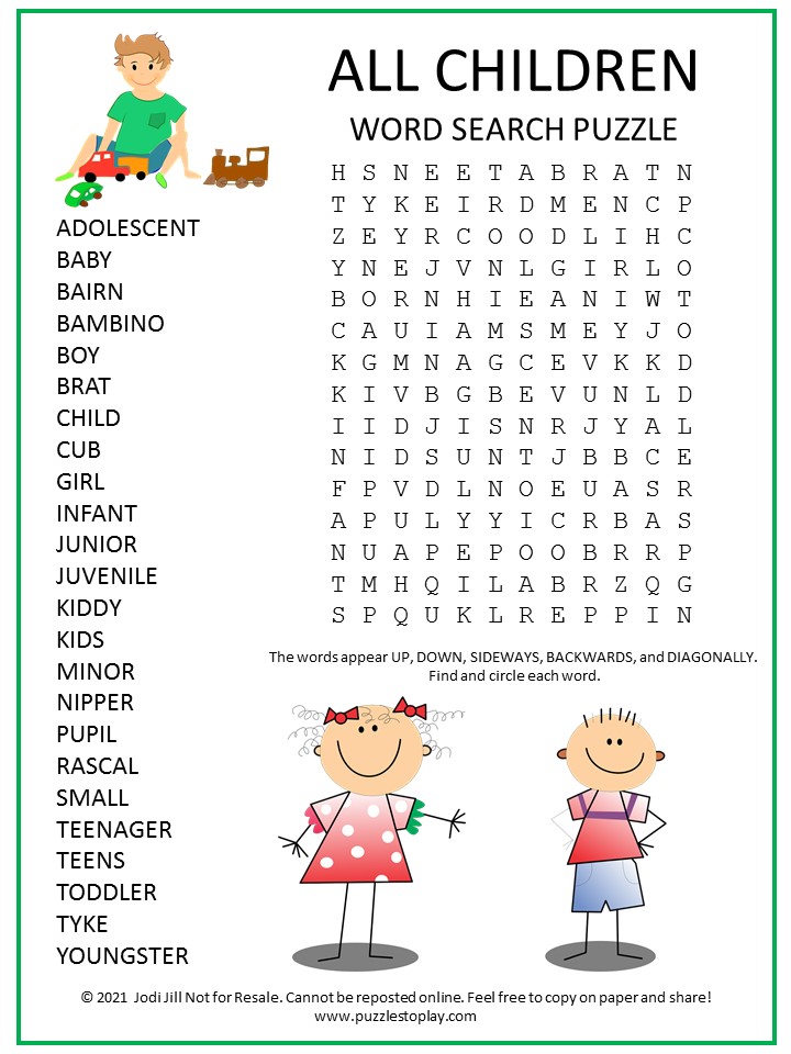 All Children Word Search Puzzle Puzzles to Play