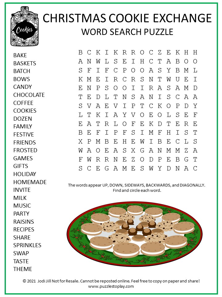 Christmas Cookie Exchange Word Search Puzzle