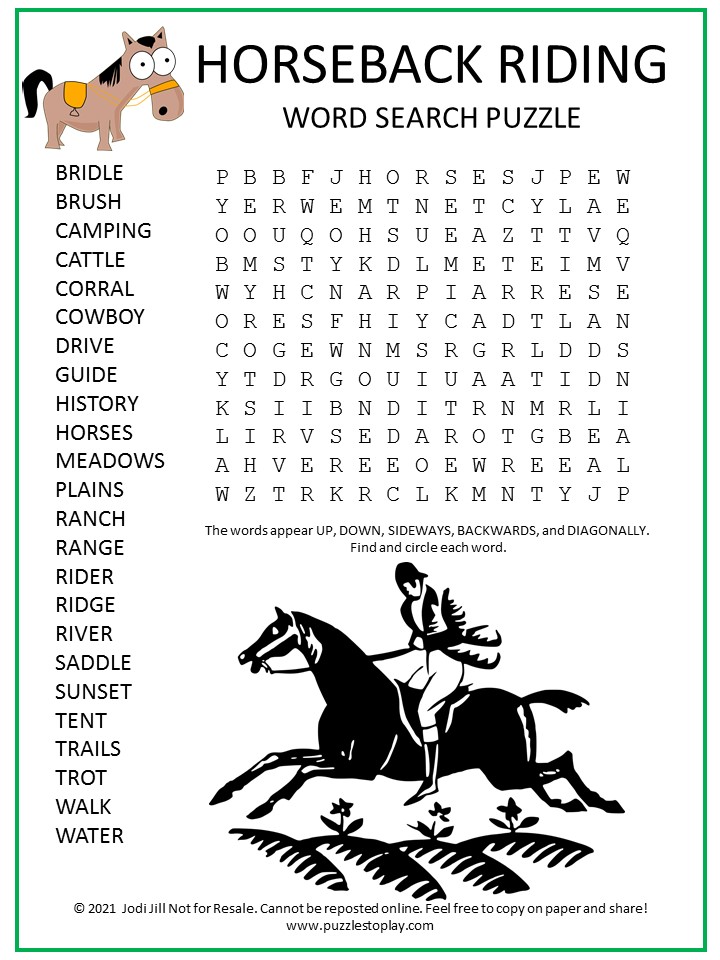 Horseback Riding Word Search Puzzle