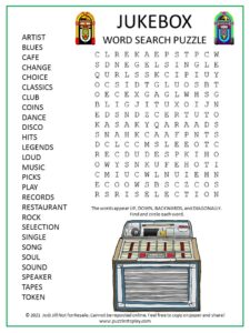 Jukebox Word Search Puzzle