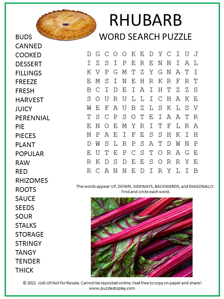 Rhubarb Word Search Puzzle - Puzzles to Play