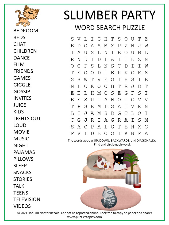 Slumber Party Word Search Puzzle